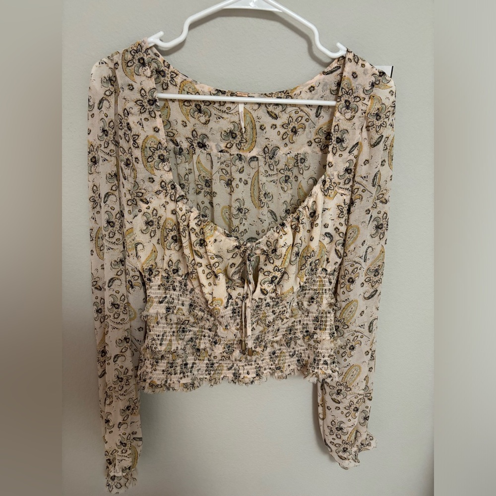 Free People paisley tie front Blouse